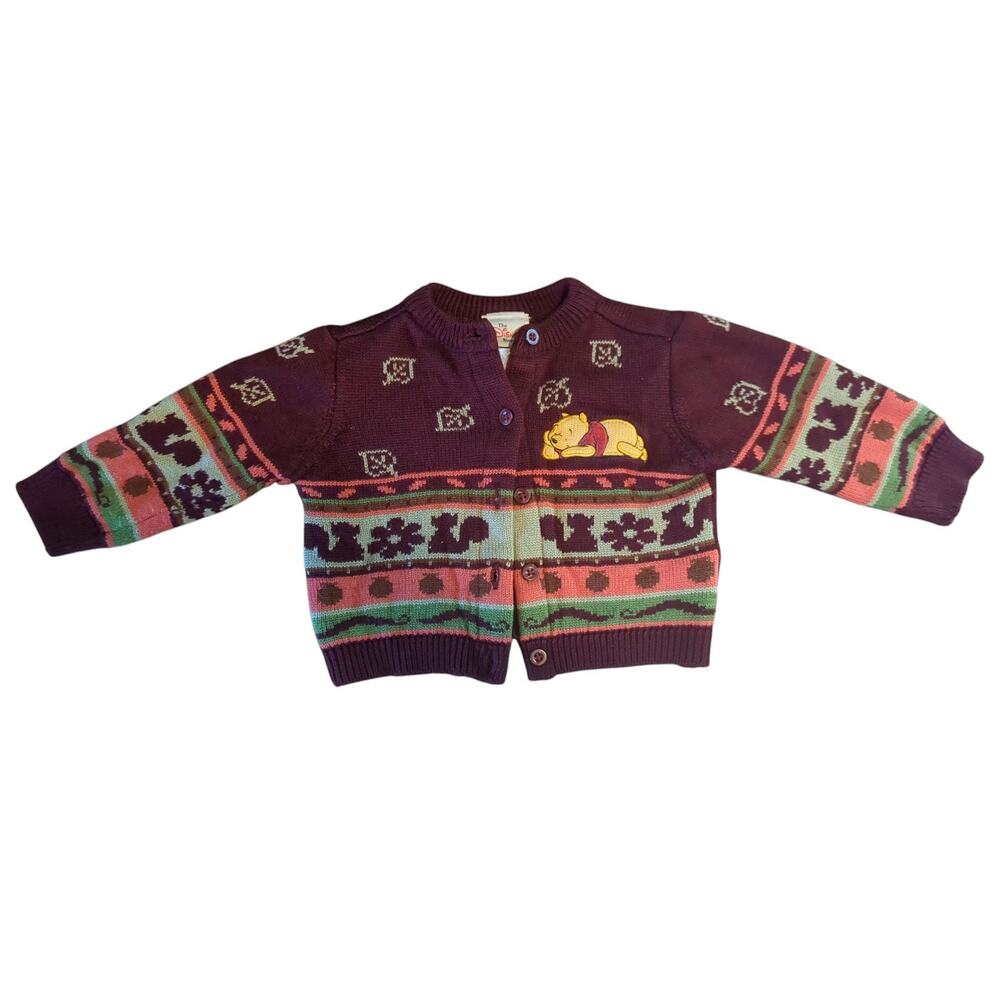 The Disney Store Winnie The Pooh Maroon Fall Knit 6 month Button Up Cardigan
